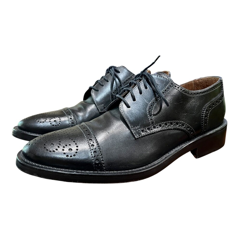 Pronto Uomo Firenze Italy Black Brogue Style Wing Tip Oxford Shoes  Size 10
